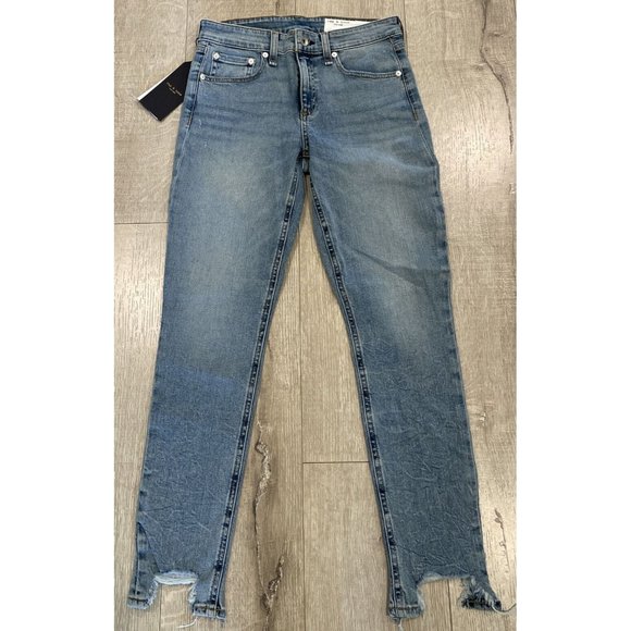 Rag & Bone JEAN Cate Mid-Rise Ankle Skinny Distressed Hem Medium Blue 26 NWT - Picture 3 of 13